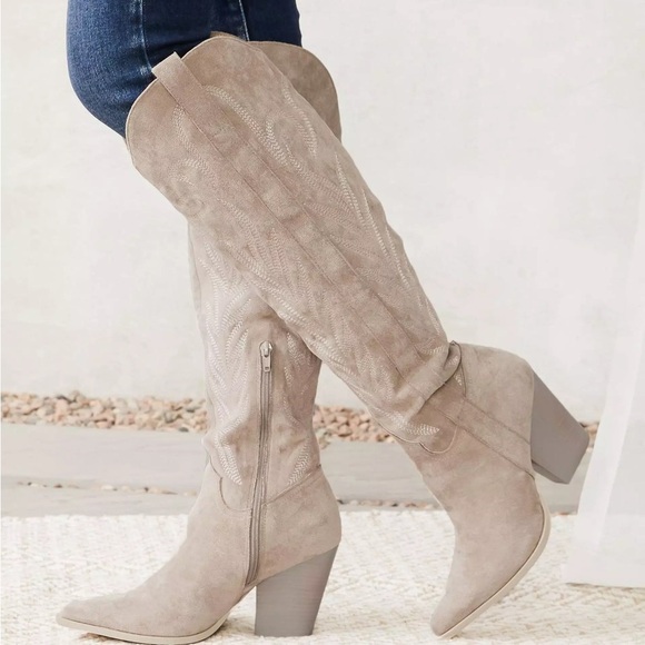 Buckle Tall Western Boot Society Tan Over the Knee Boots with Western Flair - Picture 1 of 8
